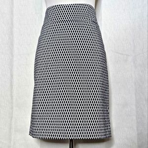Margaret M Navy Blue White Diamond Print Pull On Stretch CareerWear Pencil Skirt